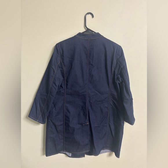 Chicos Blue Denim Lightweight Jacket Size 2 Large Toggle Clasp Long Western - Picture 2 of 8